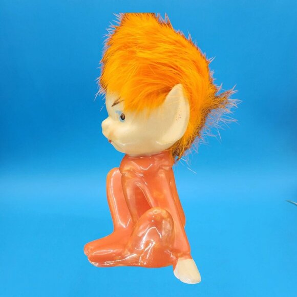 1950s Japan Pixie Elf Figurine Orange Furry Hair Kitsch Christmas Vintage Decor - Picture 5 of 11